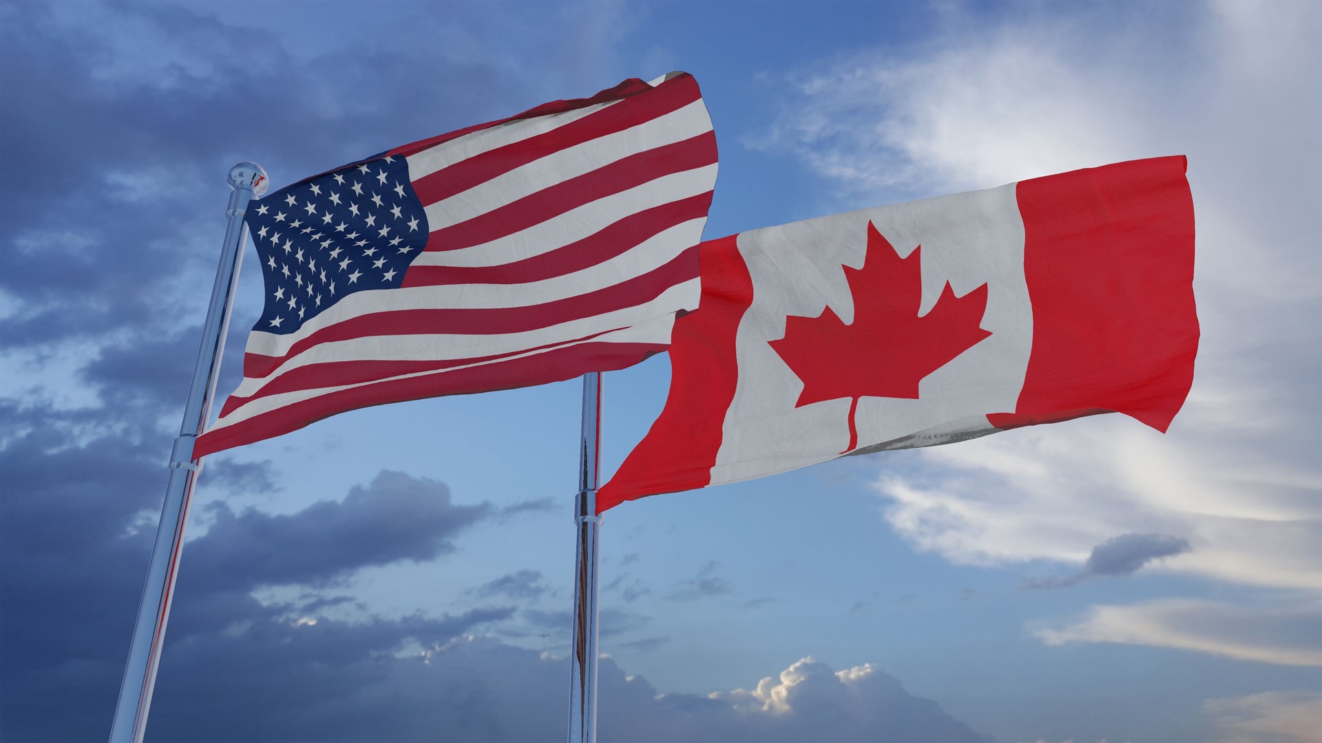 United States of America and Canada National Flags - 3D Illustration Stock Footage